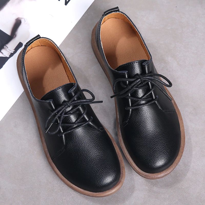 Lizzy Dames Leren Veter Oxfords Platte Schoenen - Beige