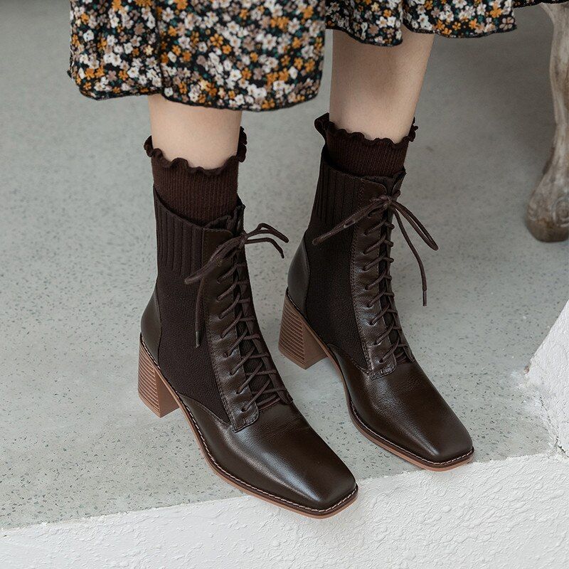 Loana Dames Mode Leren Laarzen - Bruin