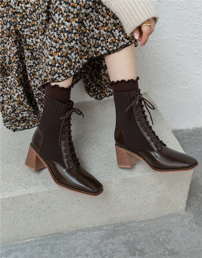 Loana Dames Mode Leren Laarzen - Bruin