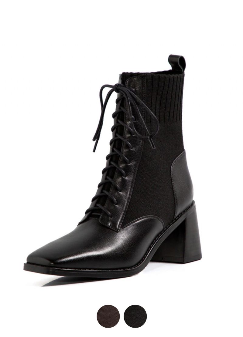 Loana Dames Mode Leren Zwarte Laarzen