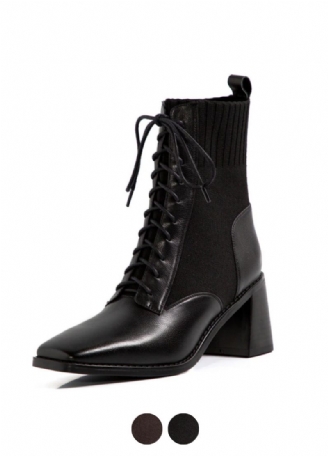 Loana Dames Mode Leren Zwarte Laarzen