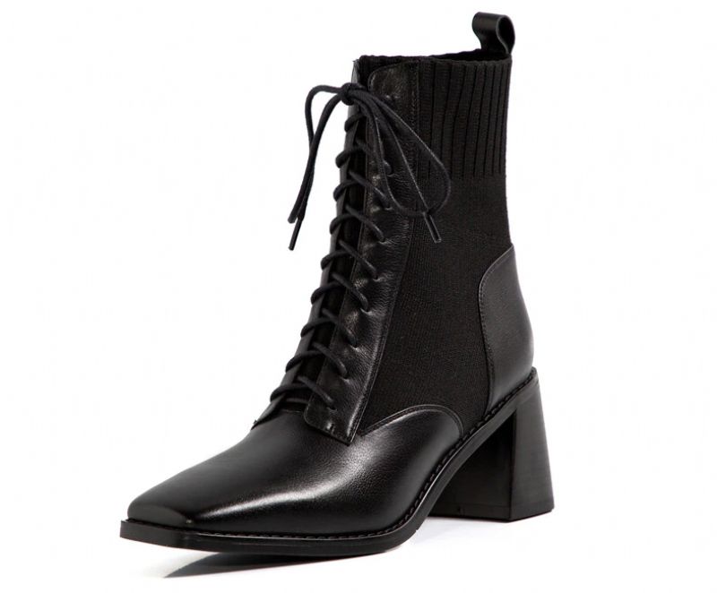 Loana Dames Mode Leren Zwarte Laarzen - Zwart