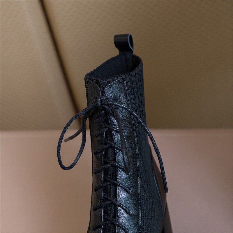 Loana Dames Mode Leren Zwarte Laarzen - Zwart