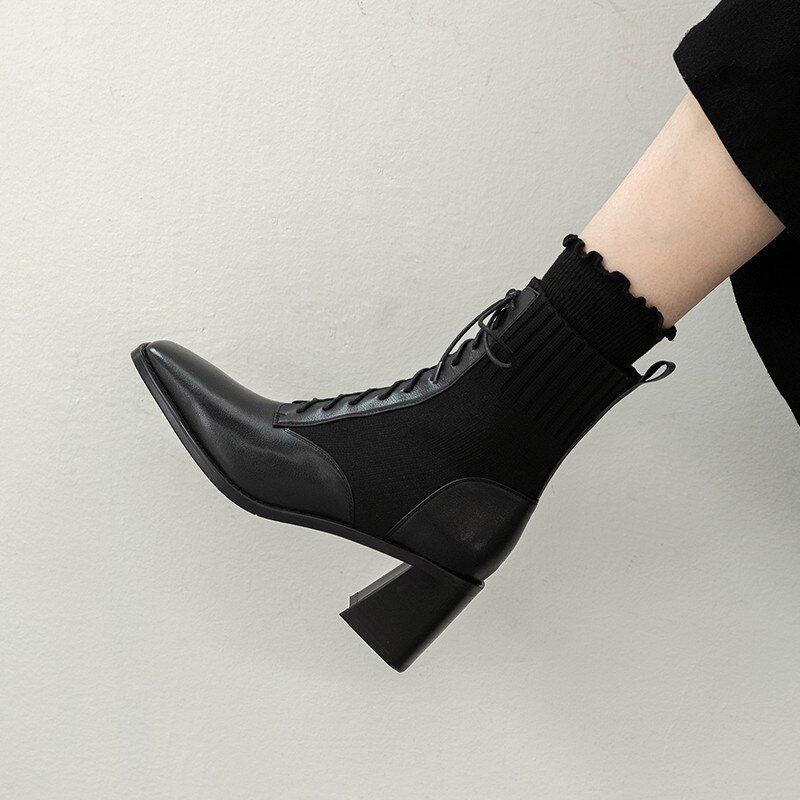 Loana Dames Mode Leren Zwarte Laarzen - Zwart
