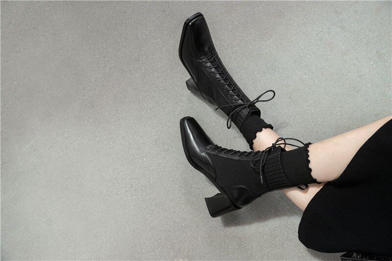 Loana Dames Mode Leren Zwarte Laarzen - Zwart