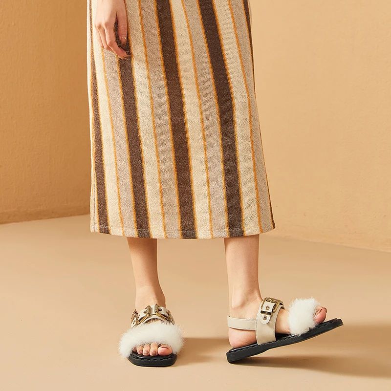 Loany Dames Leren Sandaal - Beige