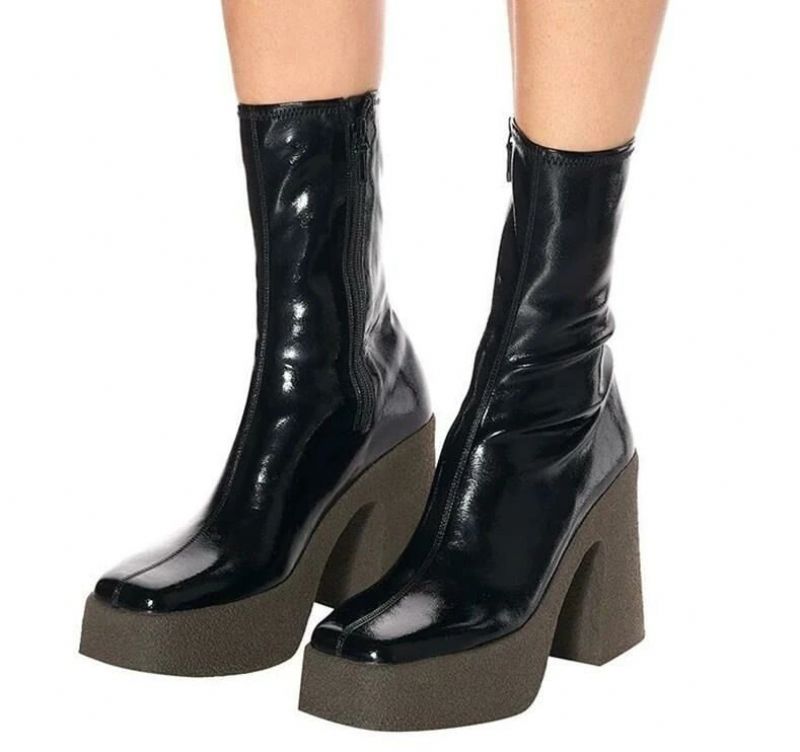 Lois Dames Platform Laarzen - Zwart Met Bont