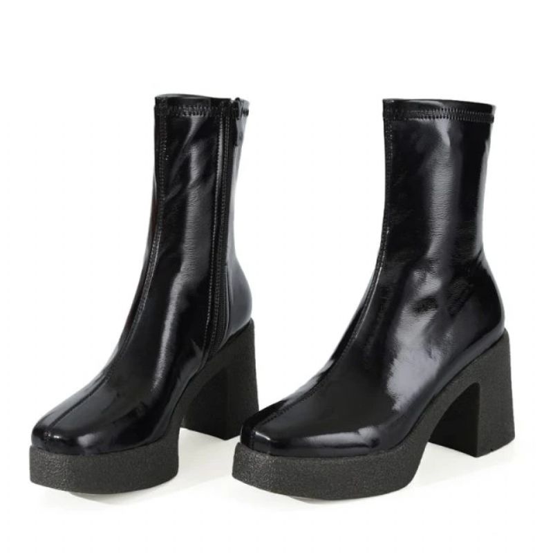 Lois Dames Platform Laarzen - Zwart Met Bont
