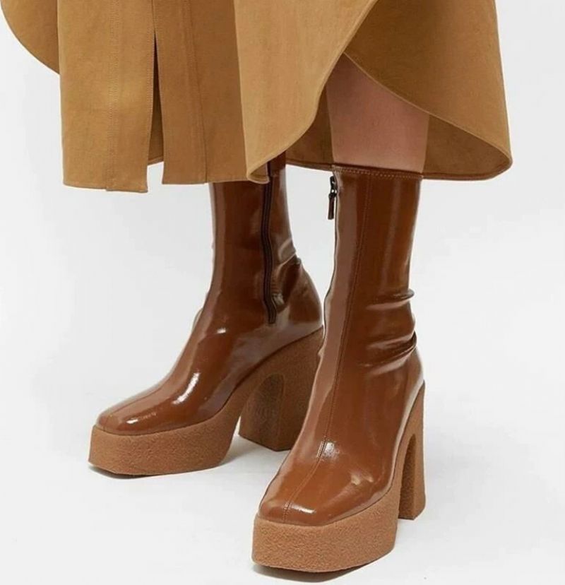 Lois Dames Platform Laarzen - Zwart Met Bont