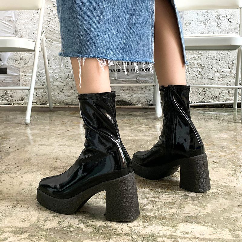 Lois Dames Platform Laarzen - Zwart Met Bont
