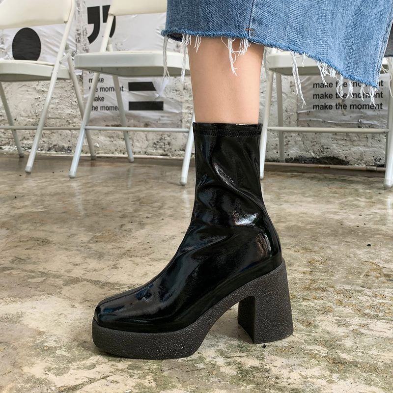 Lois Dames Platform Laarzen - Zwart Met Bont