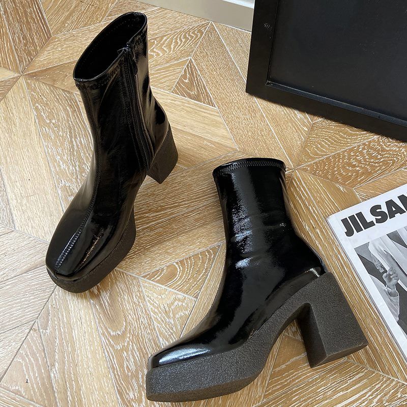 Lois Dames Platform Laarzen - Zwart Met Bont