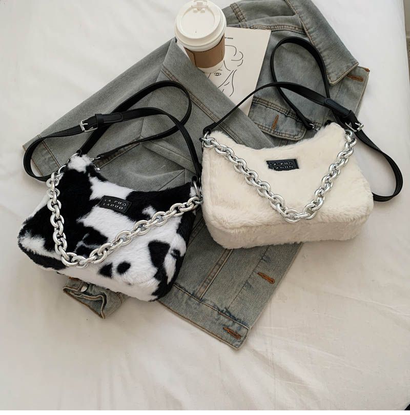 Lola Dames Kleine Pluche Kunstbont Handtas - Blauw