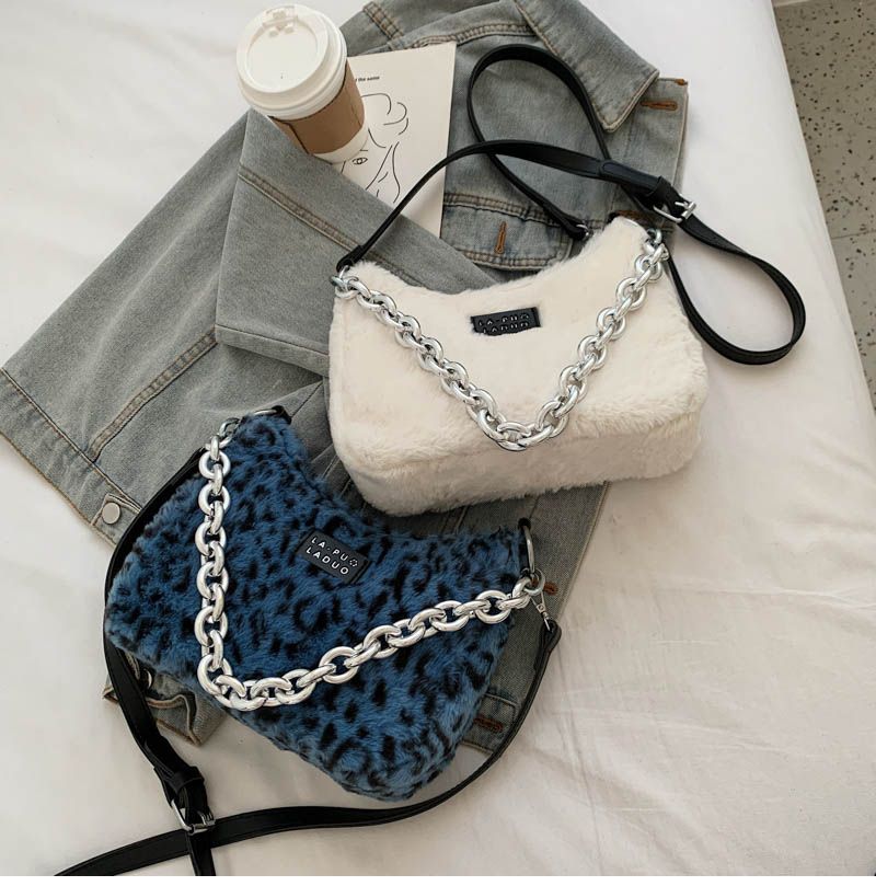 Lola Dames Kleine Pluche Kunstbont Handtas - Blauw