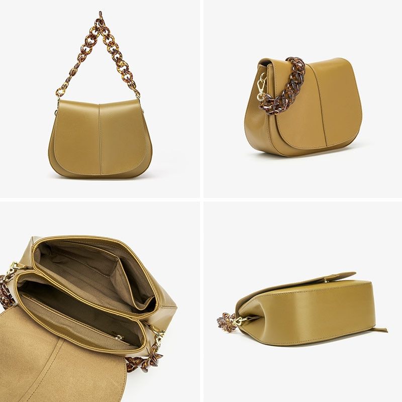 Loren Dames Leren Handtas Met Ketting - Groen