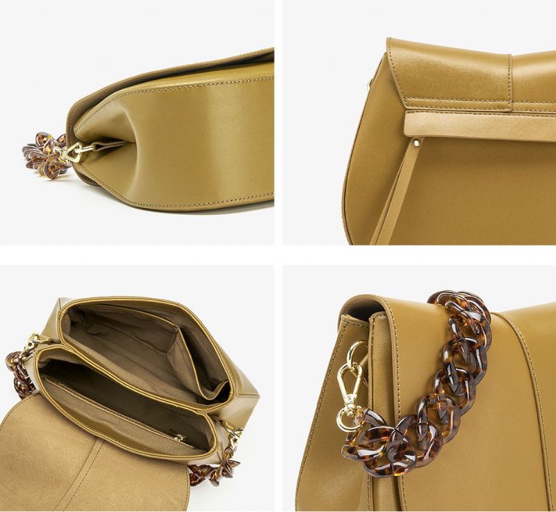 Loren Dames Leren Handtas Met Ketting - Groen