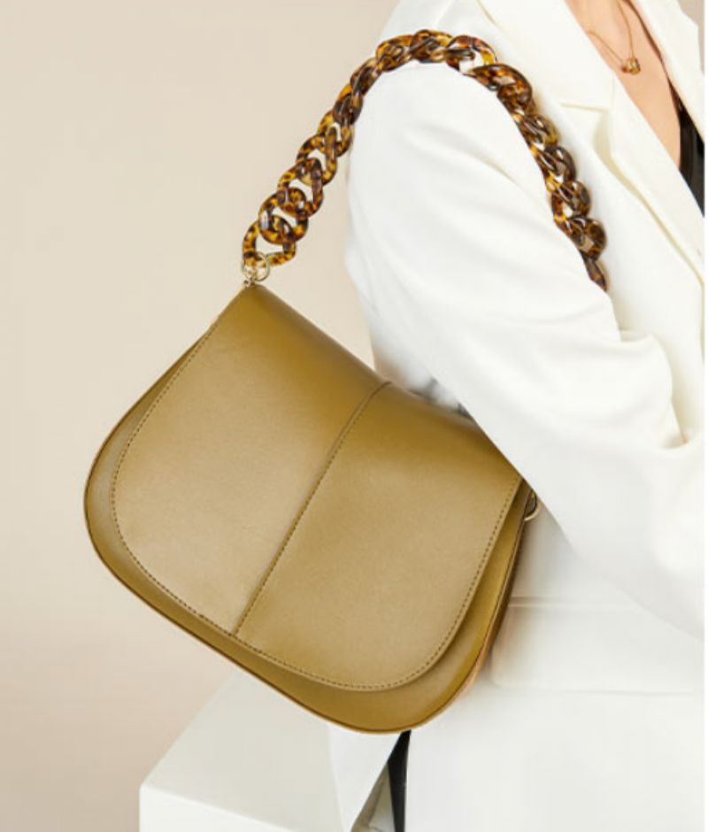 Loren Dames Leren Handtas Met Ketting - Groen