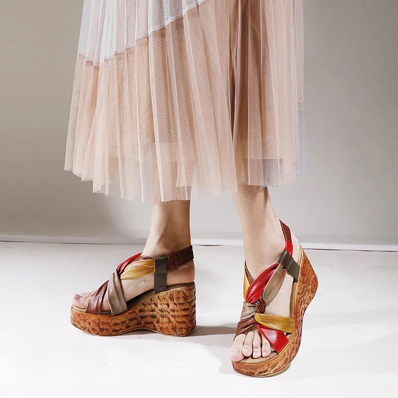 Lorena Dames Zomer Wedges Sandalen - Koffie