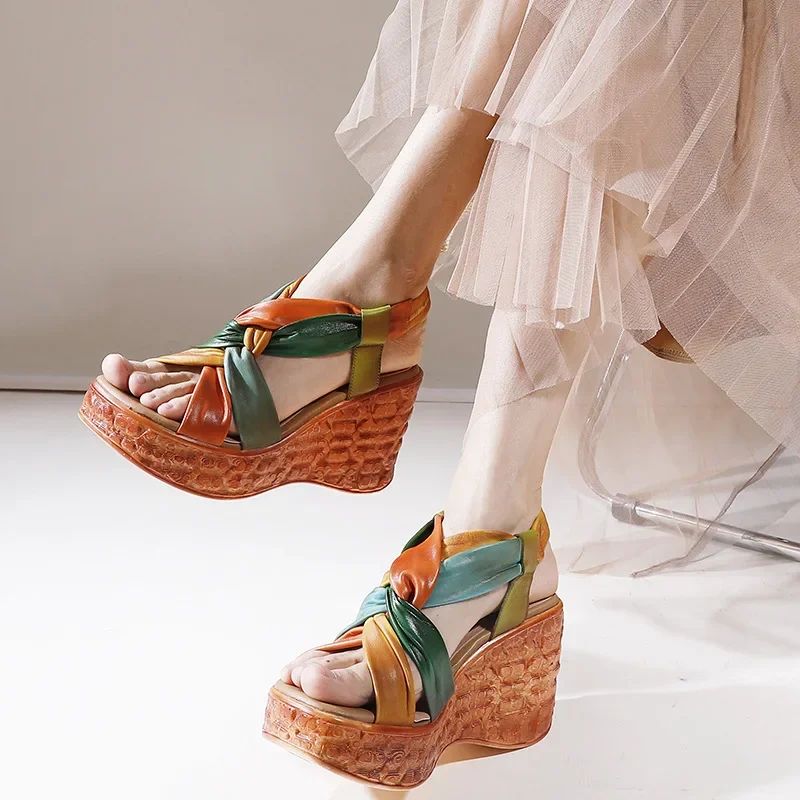 Lorena Dames Zomer Wedges Sandalen - Koffie