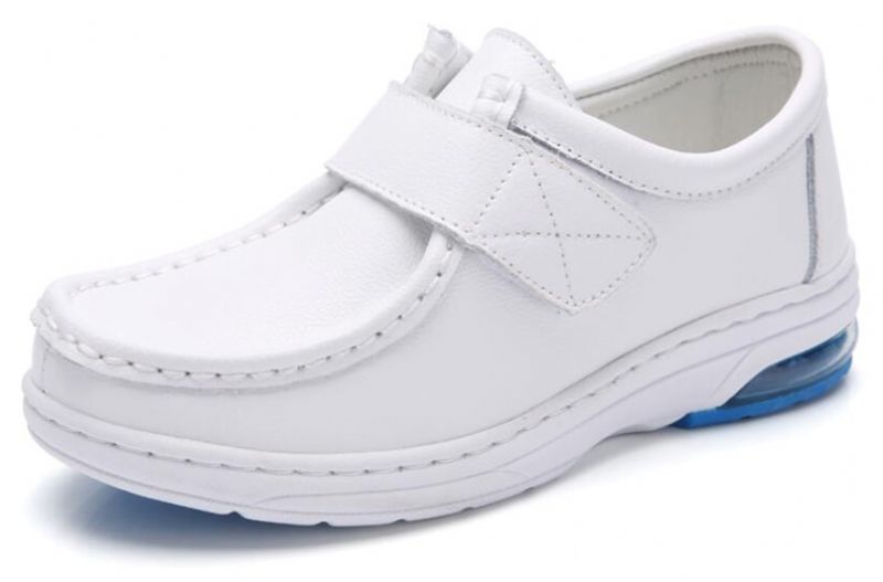 Lorent Dames Platte Leren Nurse Loafer Schoenen - Wit