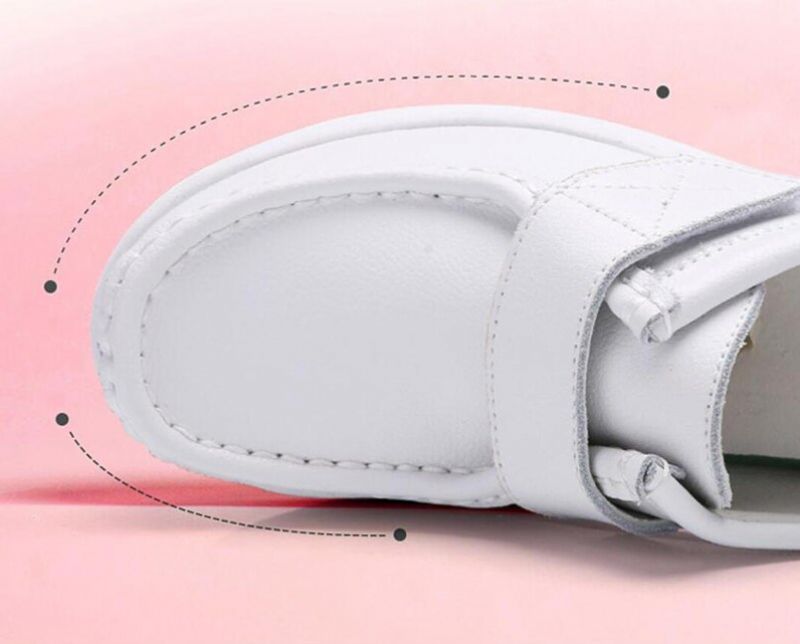 Lorent Dames Platte Leren Nurse Loafer Schoenen - Wit