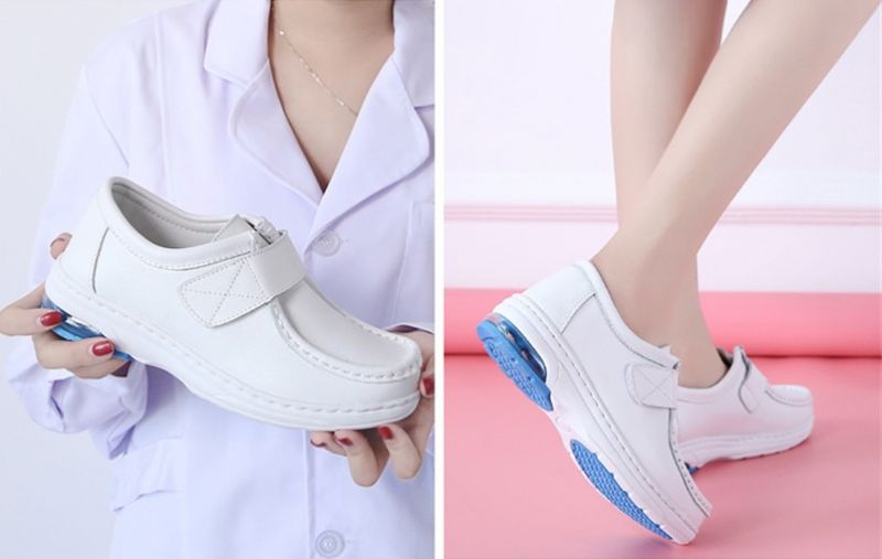 Lorent Dames Platte Leren Nurse Loafer Schoenen - Wit