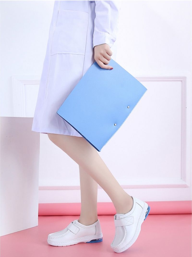 Lorent Dames Platte Leren Nurse Loafer Schoenen - Wit