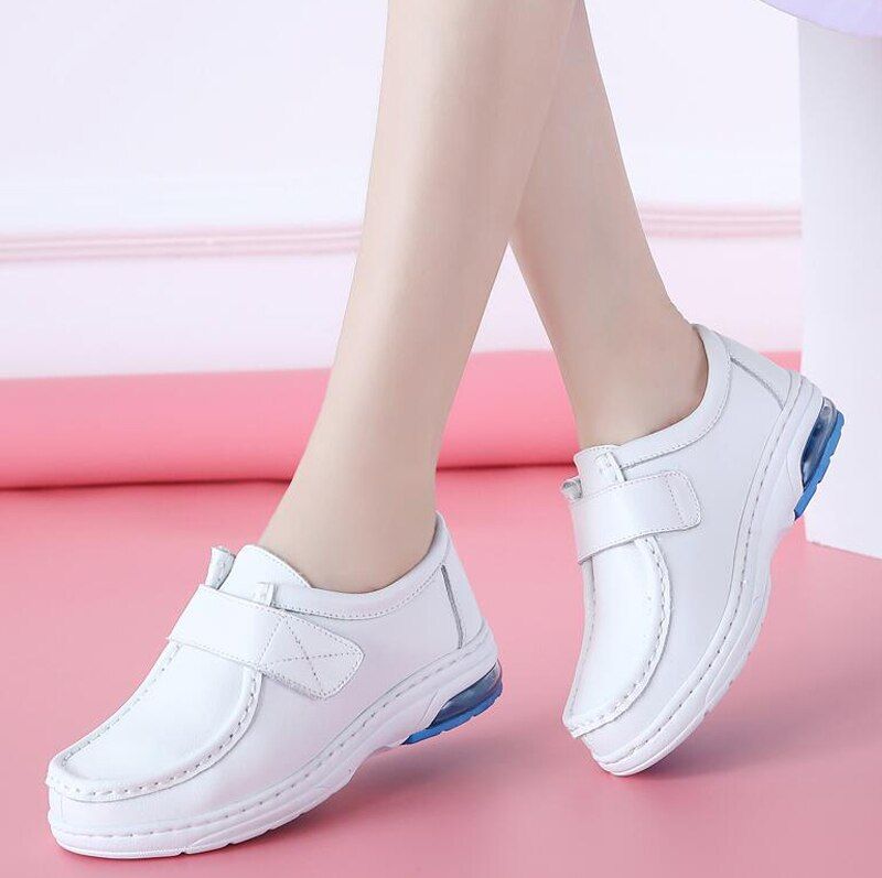 Lorent Dames Platte Leren Nurse Loafer Schoenen - Wit