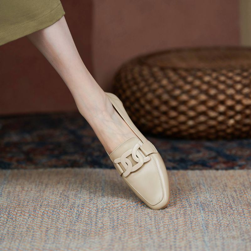 Loy Dames Lage Hakken Slip On Loafer Schoenen - Beige
