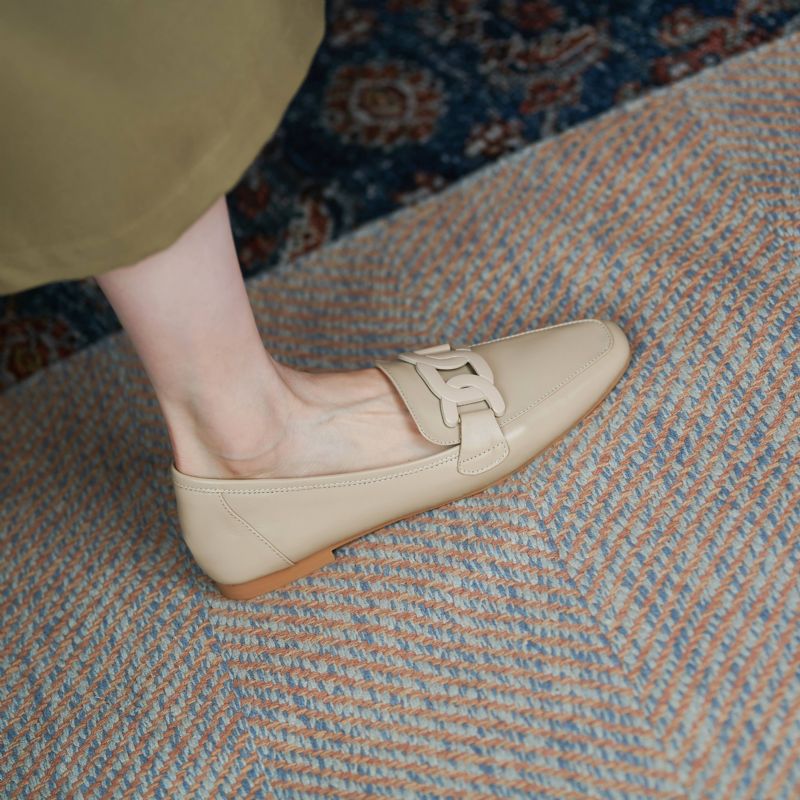 Loy Dames Lage Hakken Slip On Loafer Schoenen - Beige