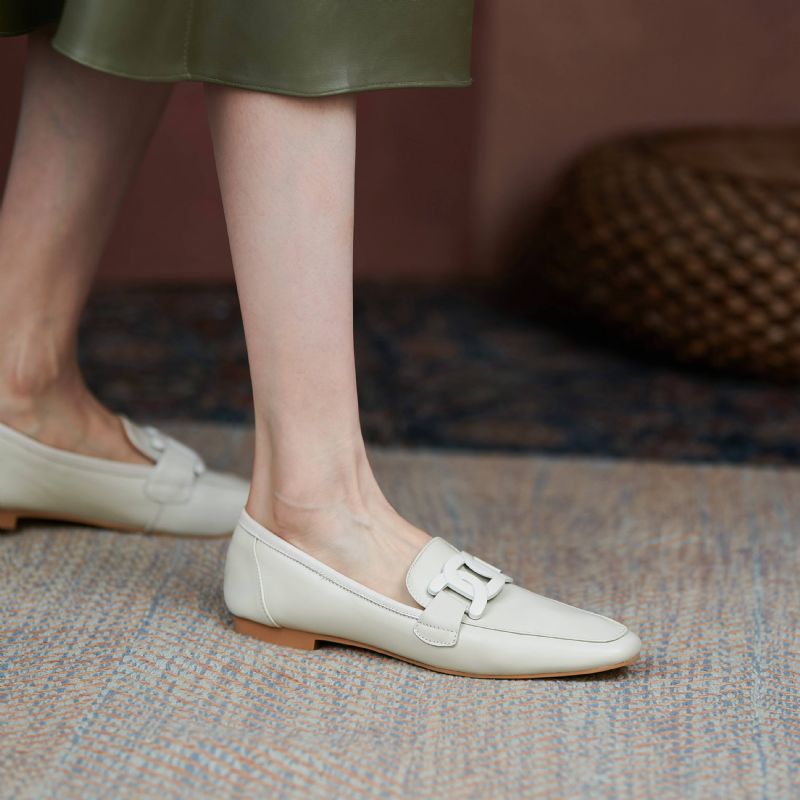 Loy Dames Lage Hakken Slip On Loafer Schoenen - Beige