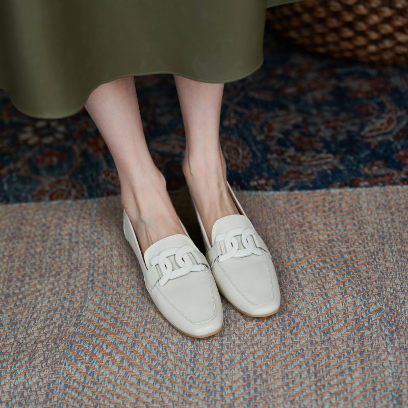 Loy Dames Lage Hakken Slip On Loafer Schoenen - Beige