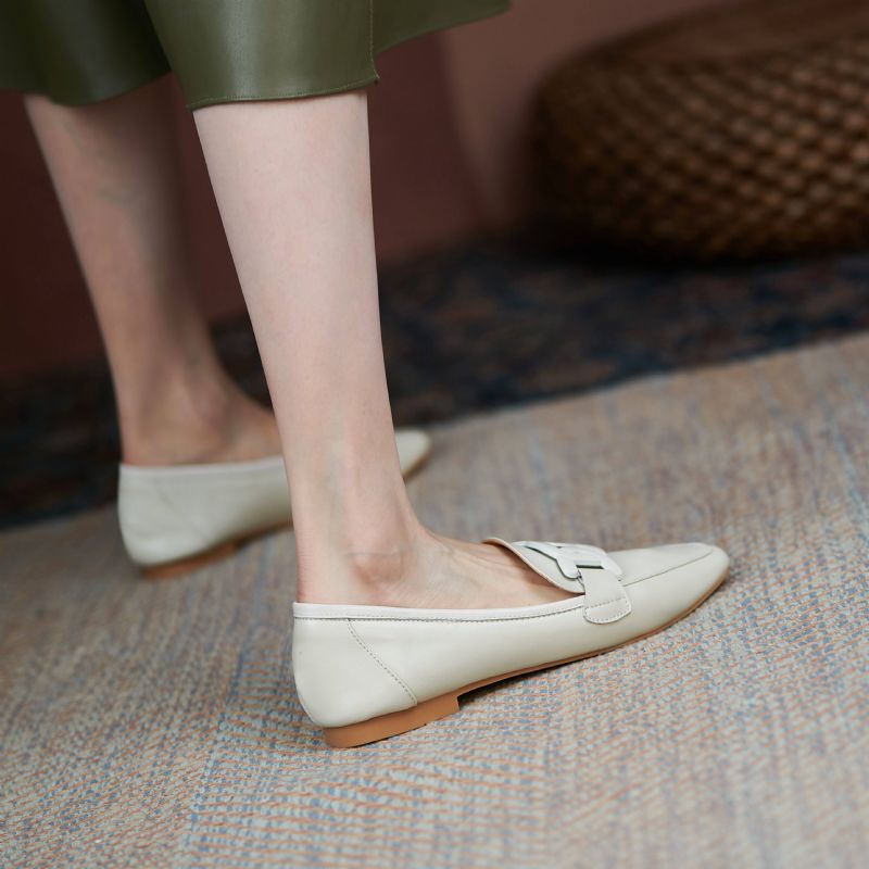 Loy Dames Lage Hakken Slip On Loafer Schoenen - Beige