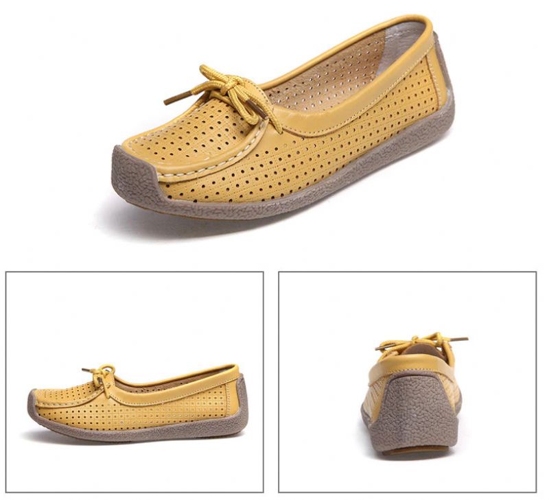 Loyola Dames Zomer Leren Platte Loafers Schoenen - Geel