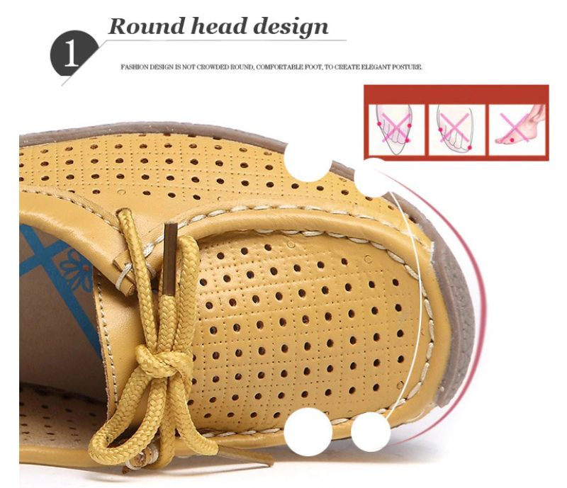 Loyola Dames Zomer Leren Platte Loafers Schoenen - Geel