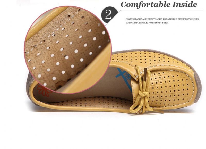 Loyola Dames Zomer Leren Platte Loafers Schoenen - Geel