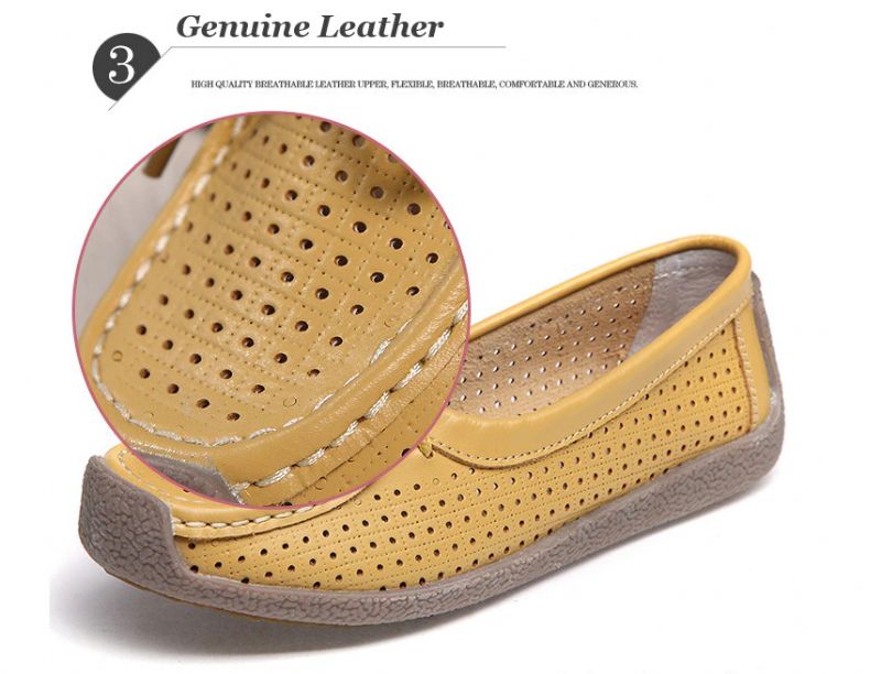 Loyola Dames Zomer Leren Platte Loafers Schoenen - Geel