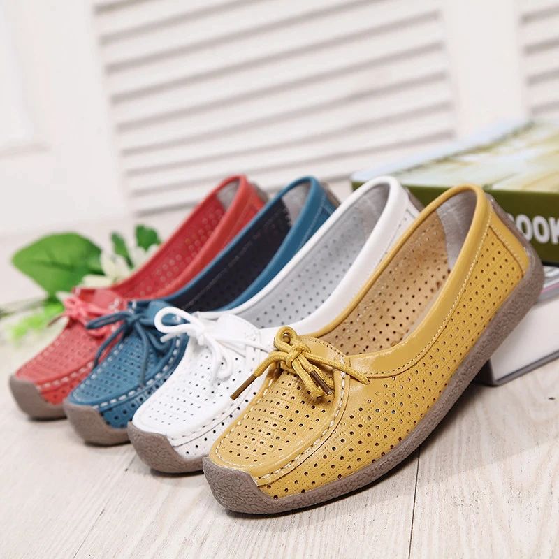 Loyola Dames Zomer Leren Platte Loafers Schoenen - Geel