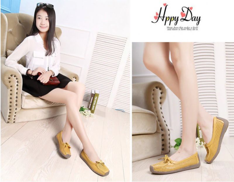 Loyola Dames Zomer Leren Platte Loafers Schoenen - Geel
