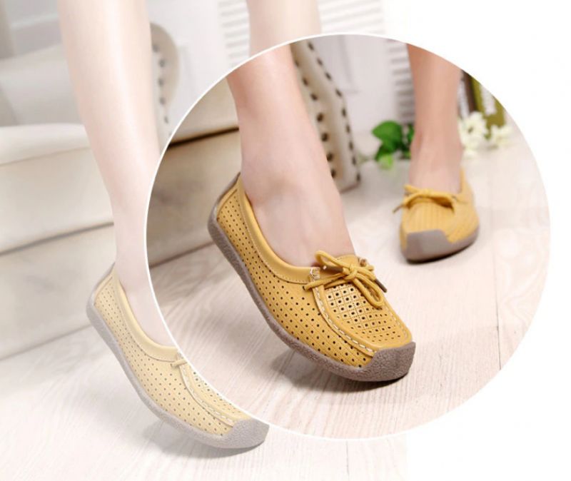 Loyola Dames Zomer Leren Platte Loafers Schoenen - Geel