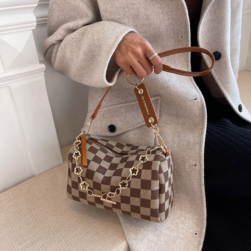 Lucero Dames Luxe Geruite Handtas - Zwart