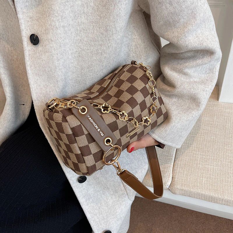 Lucero Dames Luxe Geruite Handtas - Zwart