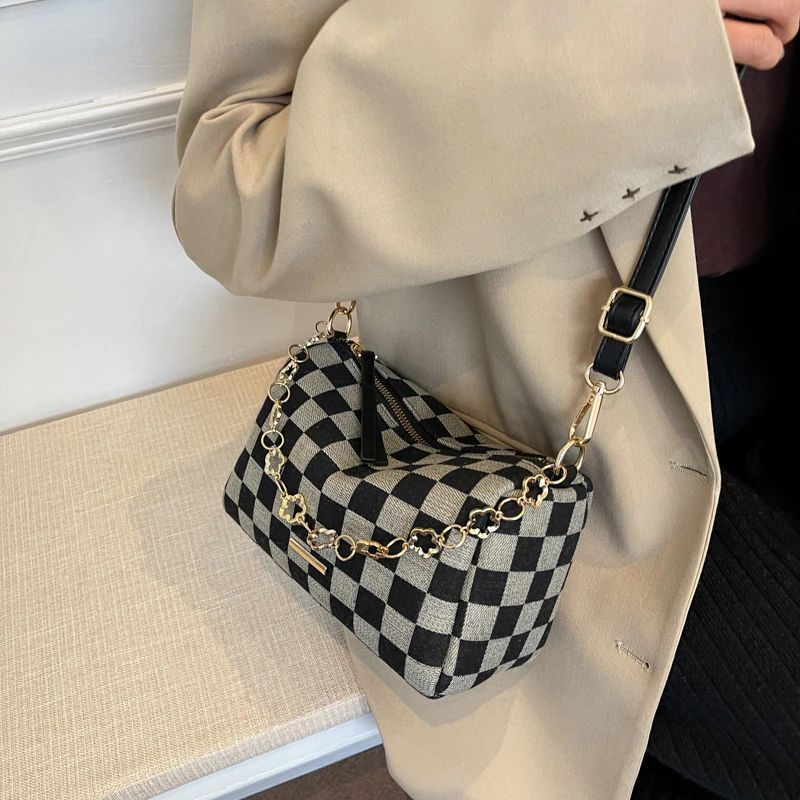 Lucero Dames Luxe Geruite Handtas - Zwart