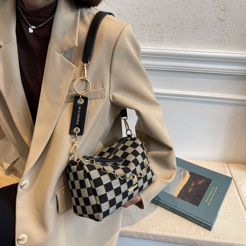 Lucero Dames Luxe Geruite Handtas - Zwart