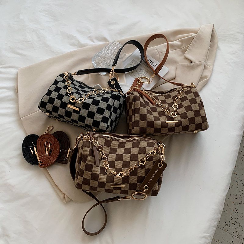 Lucero Dames Luxe Geruite Handtas - Zwart