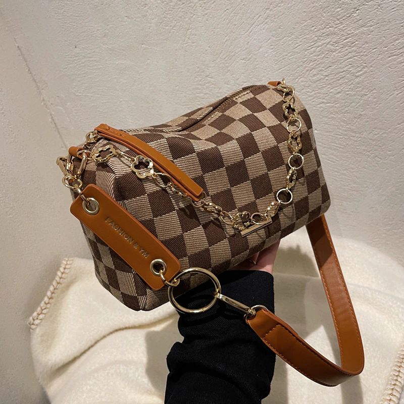 Lucero Dames Luxe Geruite Handtas - Zwart