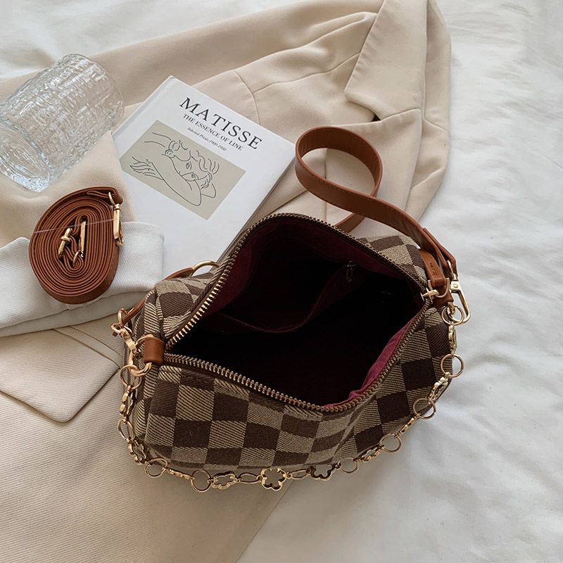 Lucero Dames Luxe Geruite Handtas - Zwart