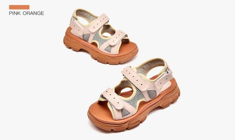 Luchi Dames Klittenband Leren Platform Sandaal - Roze