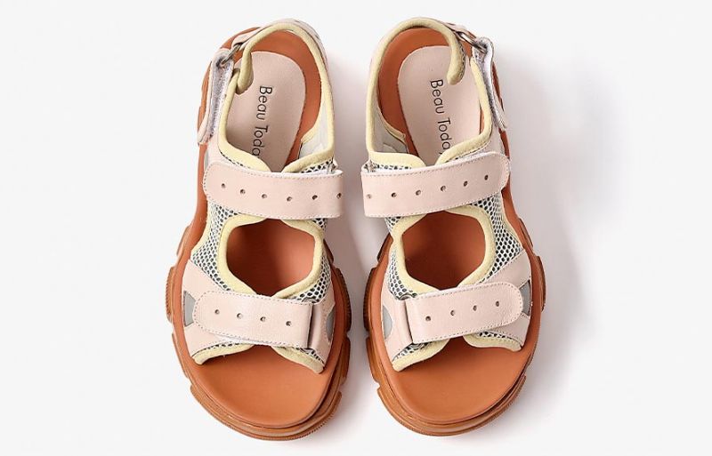 Luchi Dames Klittenband Leren Platform Sandaal - Roze