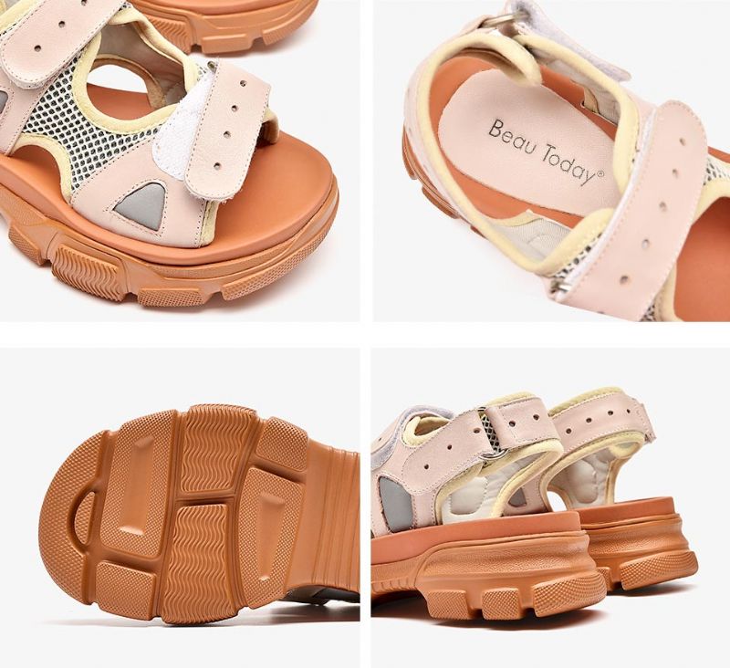 Luchi Dames Klittenband Leren Platform Sandaal - Roze